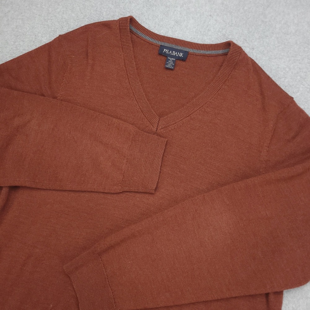 Jos A Bank Tailored Fit Merino Wool V Neck Sweater Men's‎ XXL Rust Burgundy